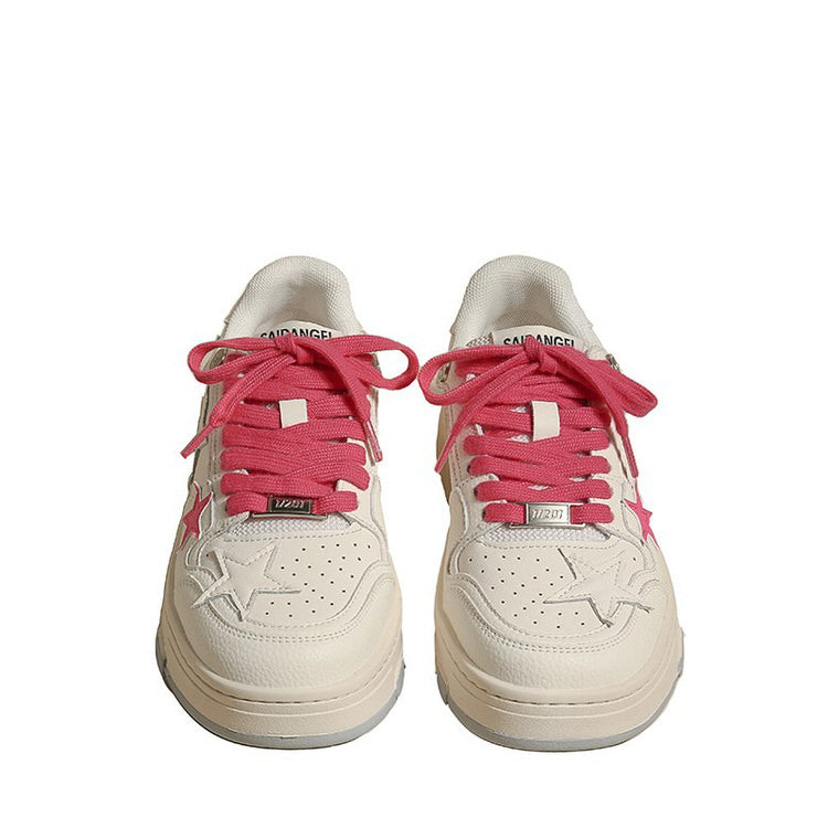 Bubblegum Pink Star Sneakers in White