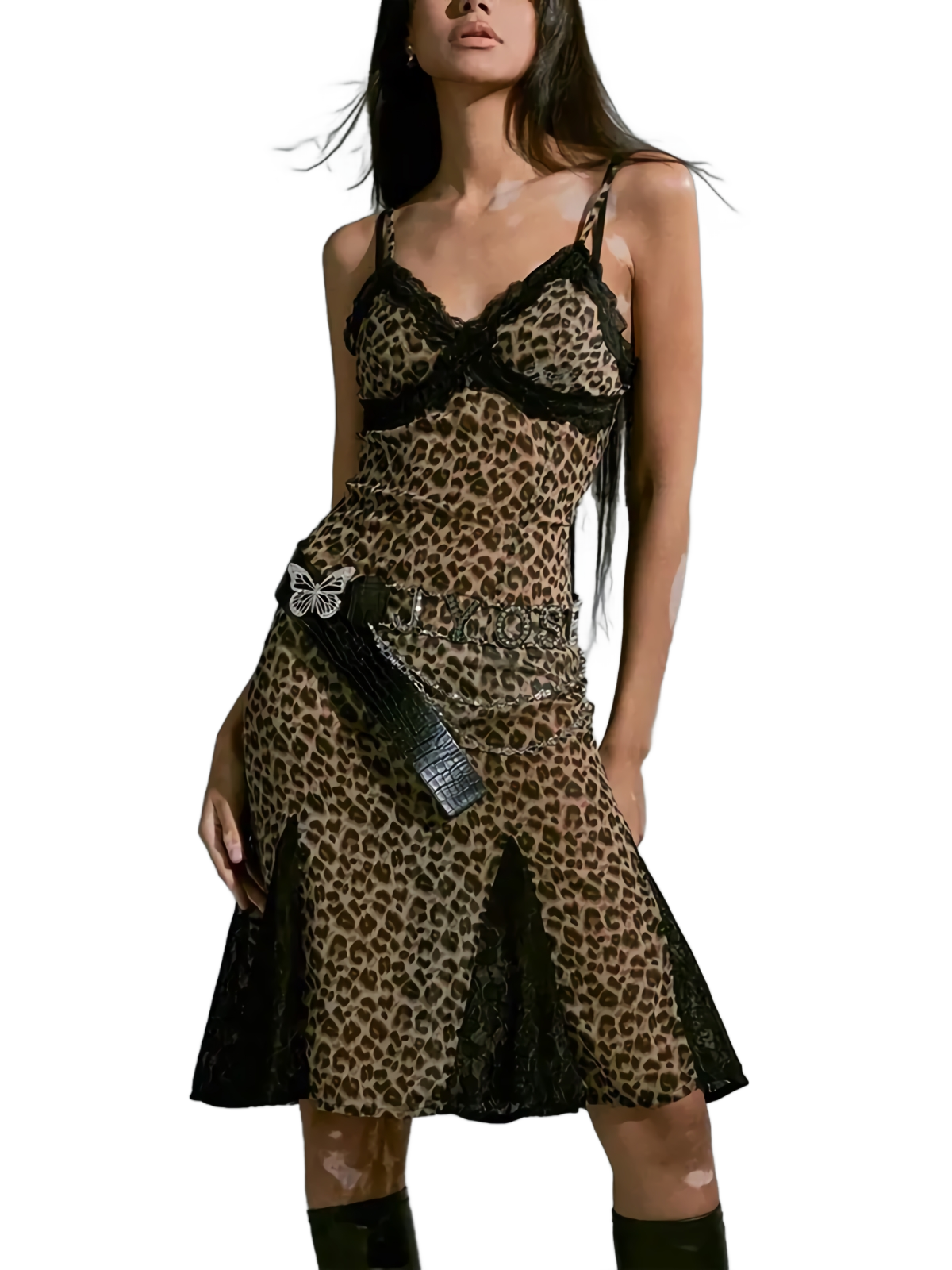 nvxiot Vintage Punk Leopard Midi Dress