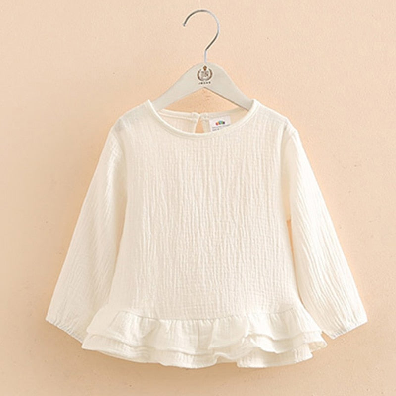 nvxiot Autumn New Girls Cotton And Linen Blouse Breathable And Comfortable Children's Long-Sleeved Bottoming Shirts WT020