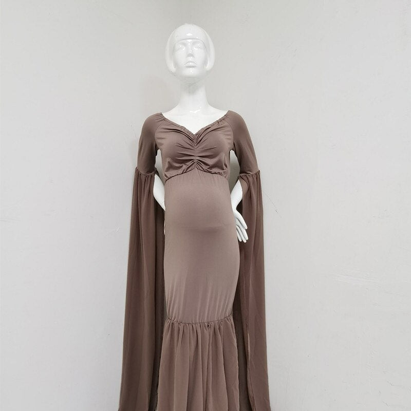 nvxiot Sexy Maternity Dresses For Photo Shoot Women Evening Dresses Long Sleeve Strapless Elasticity Gowns Ladies Party Mermaid Dress