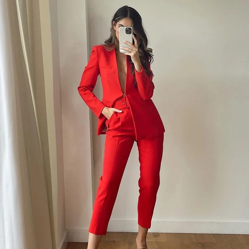 nvxiot Traf  Woman White Career Pant Office Lady Straight Pants Belt Casual Ankle Length Women Trousers Oem Female Suit Set