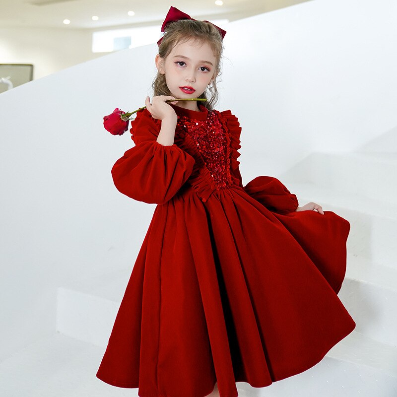 christmas decor ideas nightmare before christmas Girls Ceremony Dresses Spring Winter New Lace Long Sleeve Velvet for Children Baby Kid Party Wedding Elegant Princess Dress