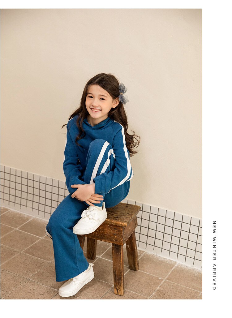 nvxiot Teens Girls Clothing Sets Striped Solid Hoodies Tops Sports Pants Two-piece Kids Casual Loose Tracksuit Children's Outfits 12 Y