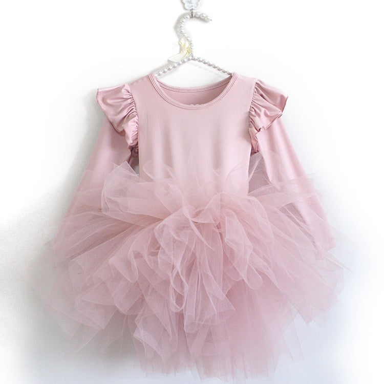 Baby Girl Princess Tulle Dress Fluffy Long Sleeve Infant Toddler Puffy Dress Tutu Black Green Party Pageant Dance Clothes 1-10Y