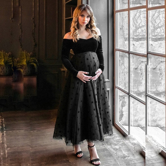 nvxiot Cotton Photo Shoot Pregnant tutu black Maternity Dresses dot Evening Party Costume for Women Photography Accessories