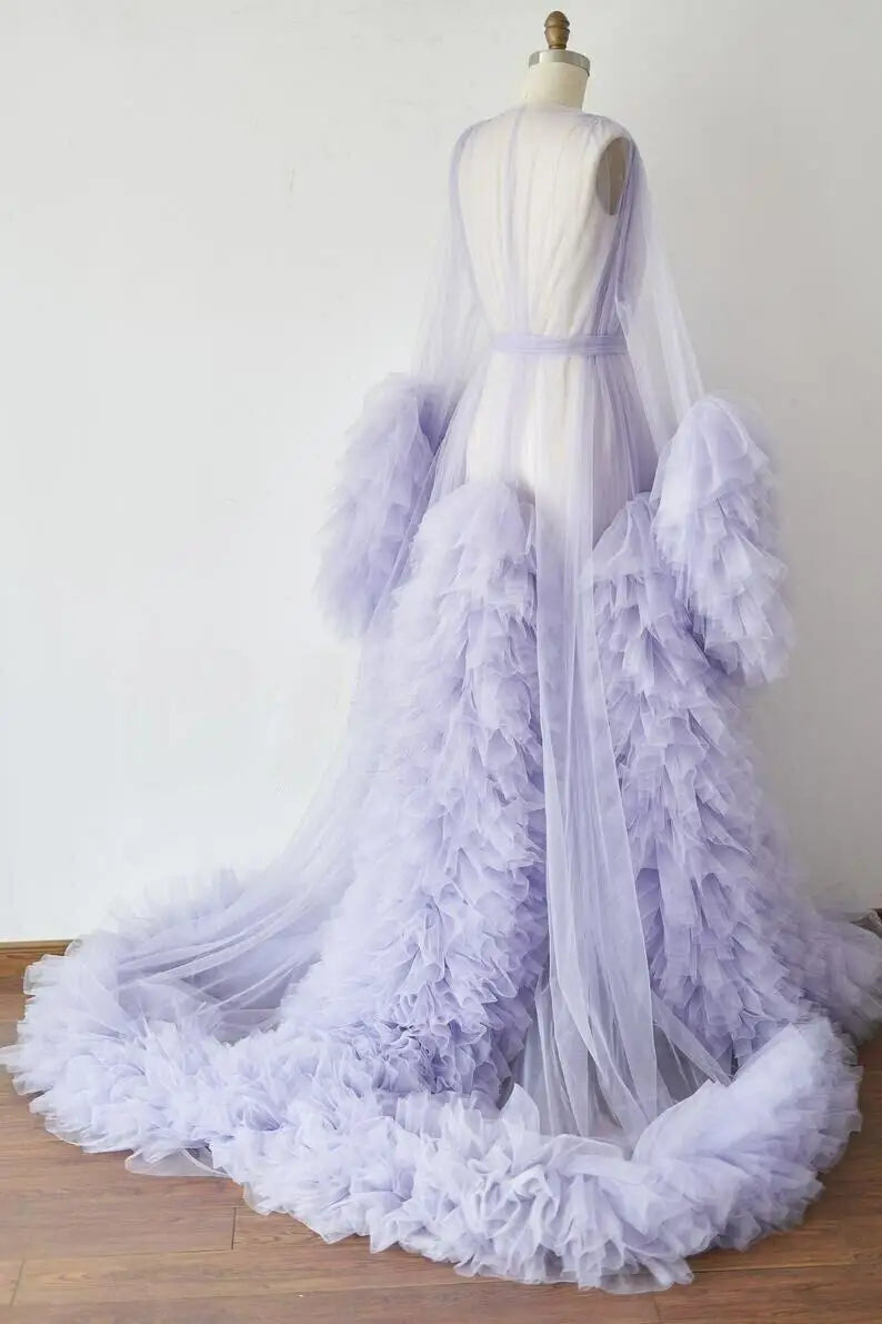 nvxiot  -  Maternity Robes Bathrobe Sky Blue Women Long Tulle Dresses Photo Shoot Birthday Party Bridal Fluffy Party Sleepwear Custom Made