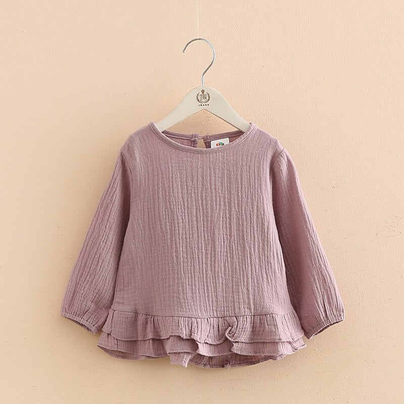 nvxiot Autumn New Girls Cotton And Linen Blouse Breathable And Comfortable Children's Long-Sleeved Bottoming Shirts WT020