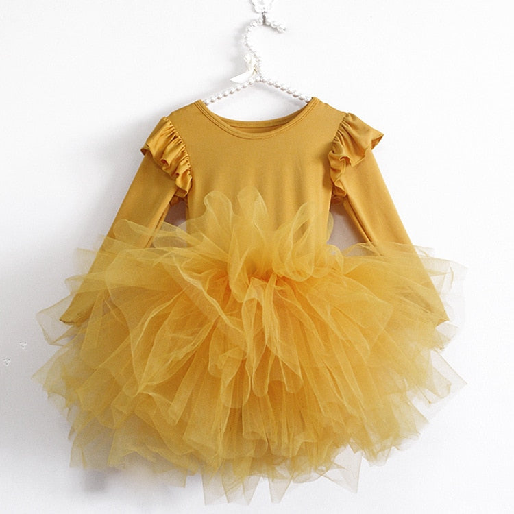 Baby Girl Princess Tulle Dress Fluffy Long Sleeve Infant Toddler Puffy Dress Tutu Black Green Party Pageant Dance Clothes 1-10Y