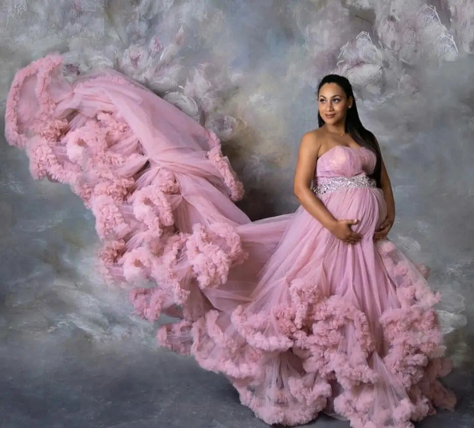 nvxiot  -  Maternity Dress For Photo Pregnant Women Sexy Tiered Ruffles Nigh Robes Mermaid Gown Pregnancy Dress Baby Shower Prom Wear