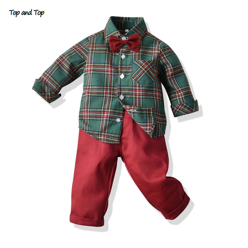 Top and Top Toddler Boys Clothing Set Autumn Winter Children Formal Shirt Tops+Suspender Pants 2PCS Suit Kids Christmas Outfits