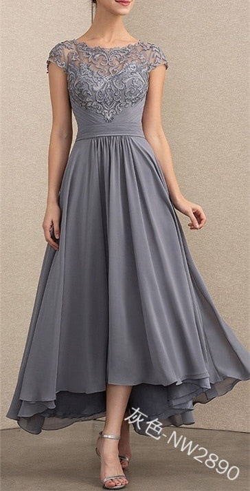 nvxiot Elegant A Line Chiffon Mother Of The Bride Dresses Formal Women Dress Tea Length Short Sleeves Summer Lady Gown YSAN1216