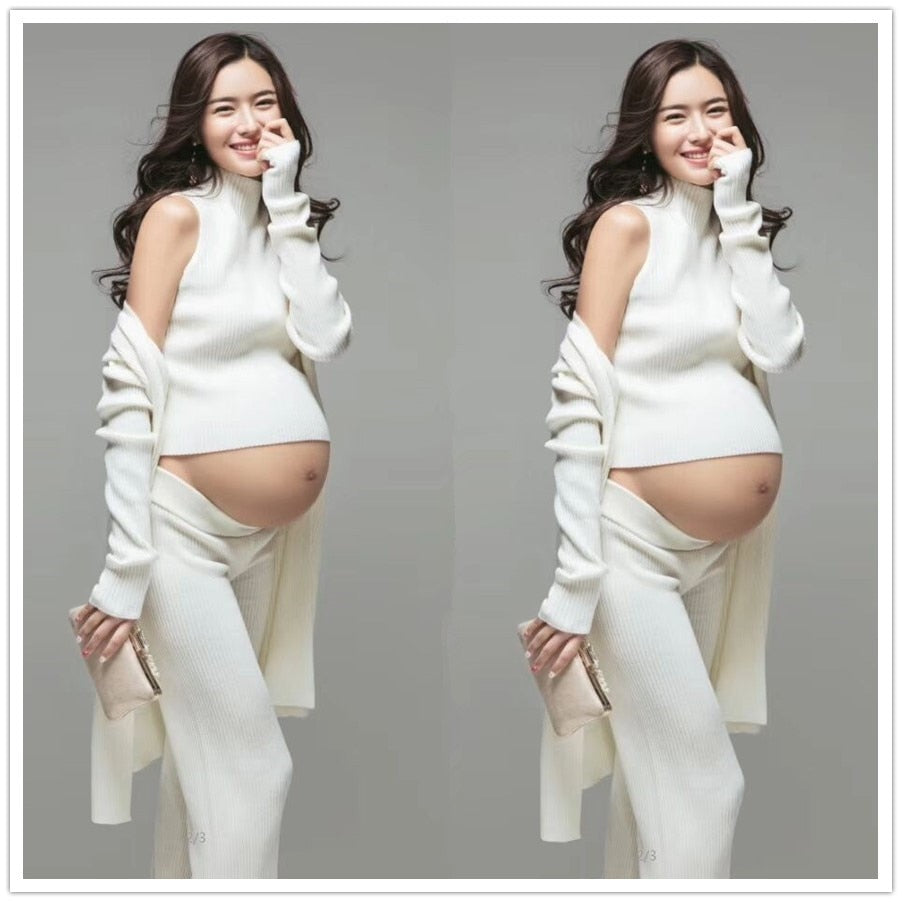 nvxiot Maternity Photography Props knitted cotton maternity set clothes 3sets pregnant outfits fancy pregnancy photo props shoot