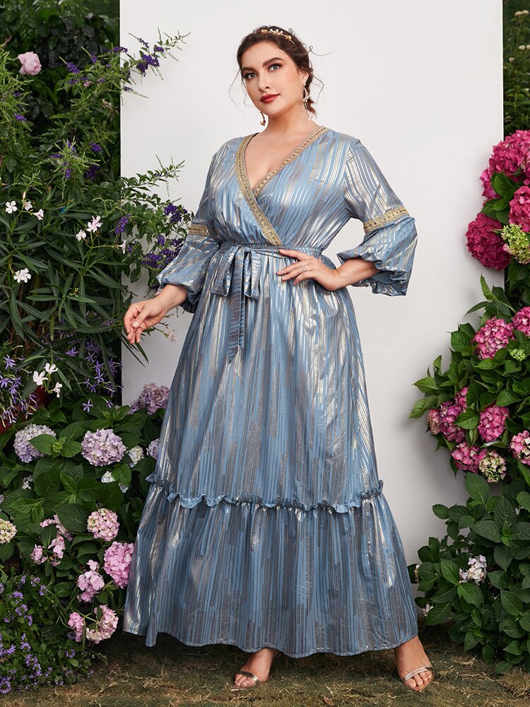 nvxiot Plus Size Women's Maxi Long Dresses Spring Summer Luxury Elegant Puff Belted Party Evening Wedding Festival Clothing