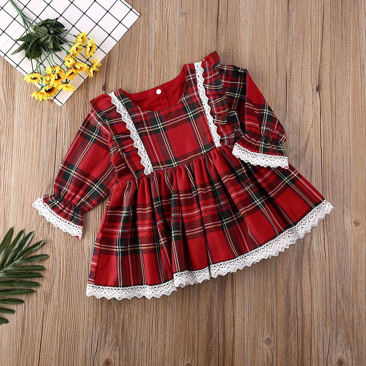 1-6Y Christmas Girls Red Dress Toddler Baby Kid Girls Lace Ruffles Tutu Party Dress Plaid Xmas Costumes Children Clothes