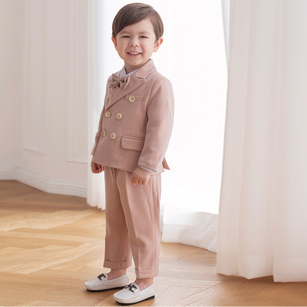 nvxiot Pink Boys Suits for Weddings Kids Blazer Suit for Boy Costume Infant Blazer Boys Tuxedo Baby Boy Clothing Sets Coat+Pant+bow 3Ps