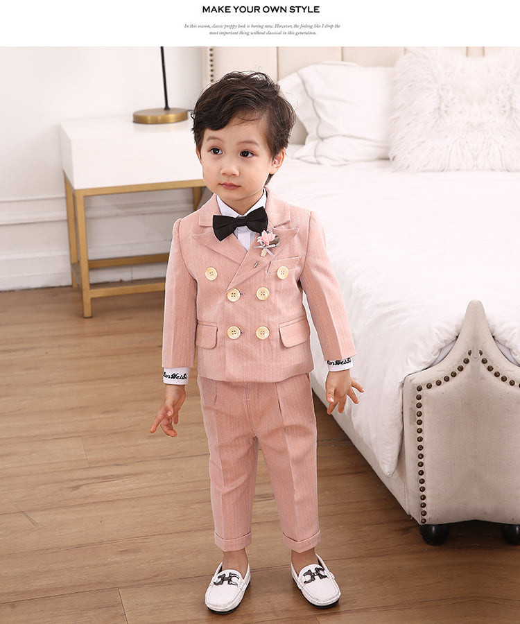 nvxiot Pink Boys Suits for Weddings Kids Blazer Suit for Boy Costume Infant Blazer Boys Tuxedo Baby Boy Clothing Sets Coat+Pant+bow 3Ps