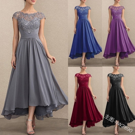 nvxiot Elegant A Line Chiffon Mother Of The Bride Dresses Formal Women Dress Tea Length Short Sleeves Summer Lady Gown YSAN1216