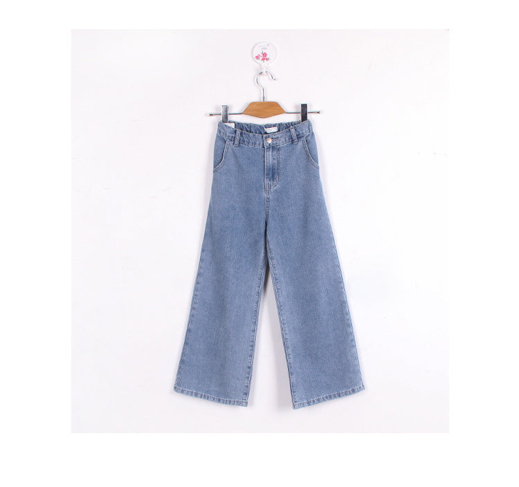 nvxiot Teenage Girls Jeans Spring Summer Casual Fashion Loose Blue Kids Leg Wide Pants School Children Trousers 6 8 10 12 Year