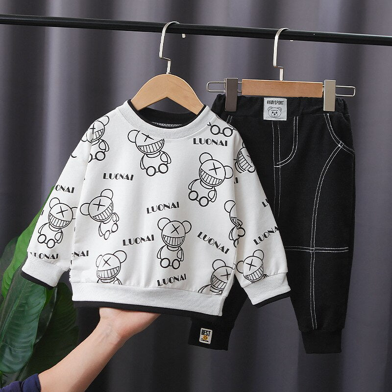 nvxiot Toddler Kids Baby Boys Autumn Full Sleeve Print Cartoon Top Shirts Pants Children Casual thicken warm Clothes Set 2pcs 1-6Y