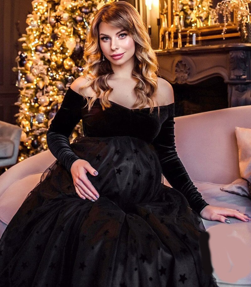 nvxiot Cotton Photo Shoot Pregnant tutu black Maternity Dresses dot Evening Party Costume for Women Photography Accessories