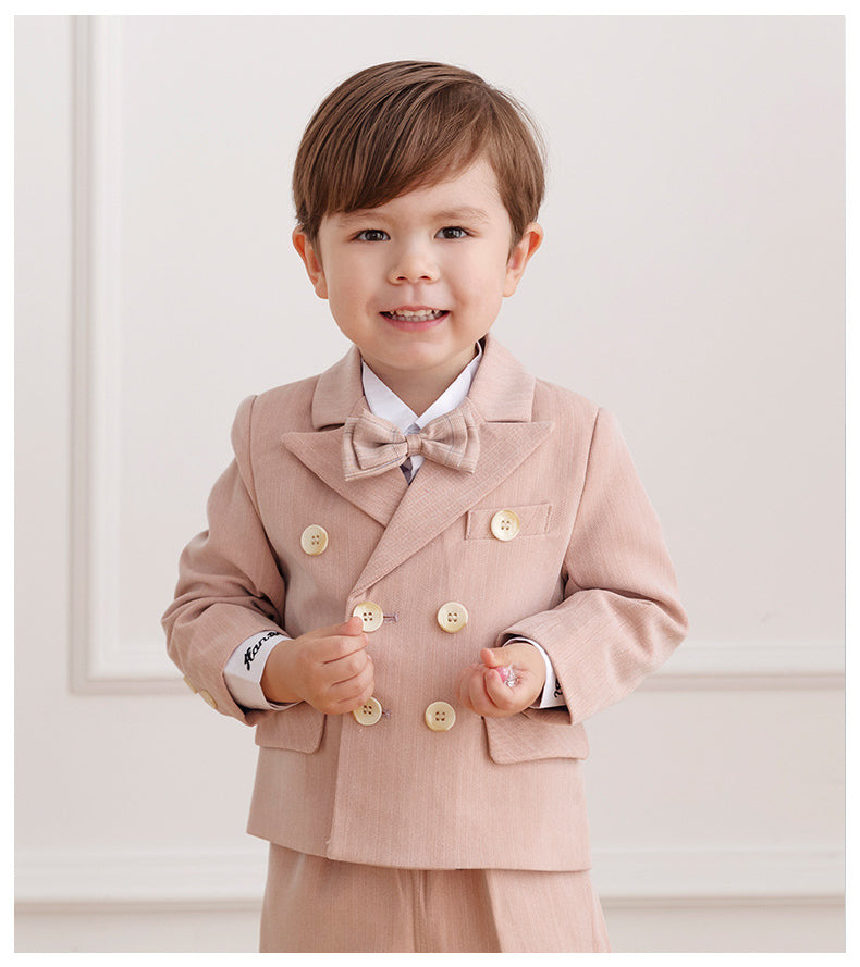 nvxiot Pink Boys Suits for Weddings Kids Blazer Suit for Boy Costume Infant Blazer Boys Tuxedo Baby Boy Clothing Sets Coat+Pant+bow 3Ps