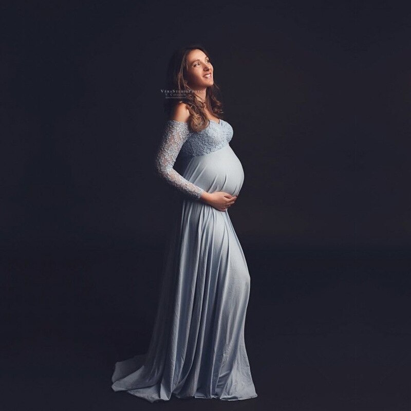 nvxiot Baby Shower Maternity Photography Props Lace Dress Maxi Dress Elegant Pregnancy Photo Shoot Women Maternity Plus Size Dress