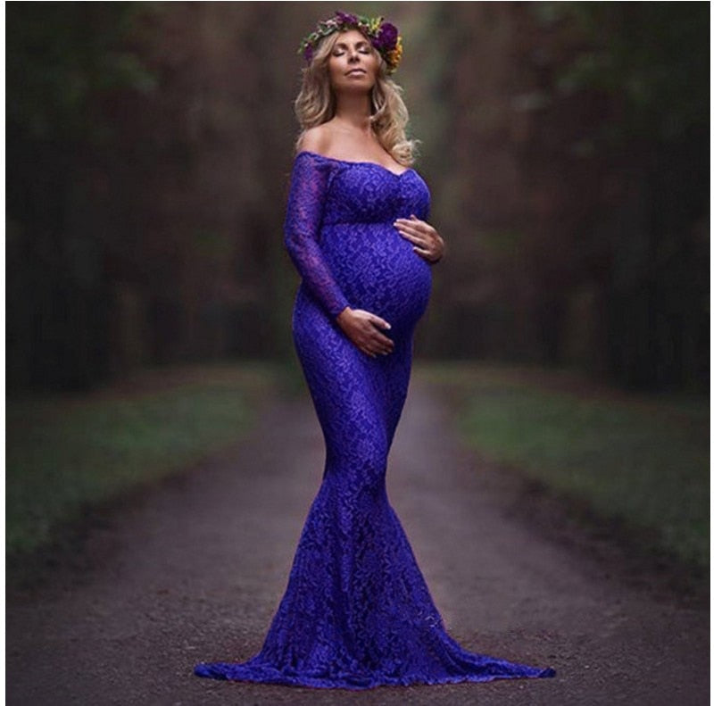 nvxiot 2023 Mermaid Maternity Dresses For Photo Shoot Lace Maxi Maternity Gown Off Shoulder Sexy Women Pregnancy Dress Photography Prop