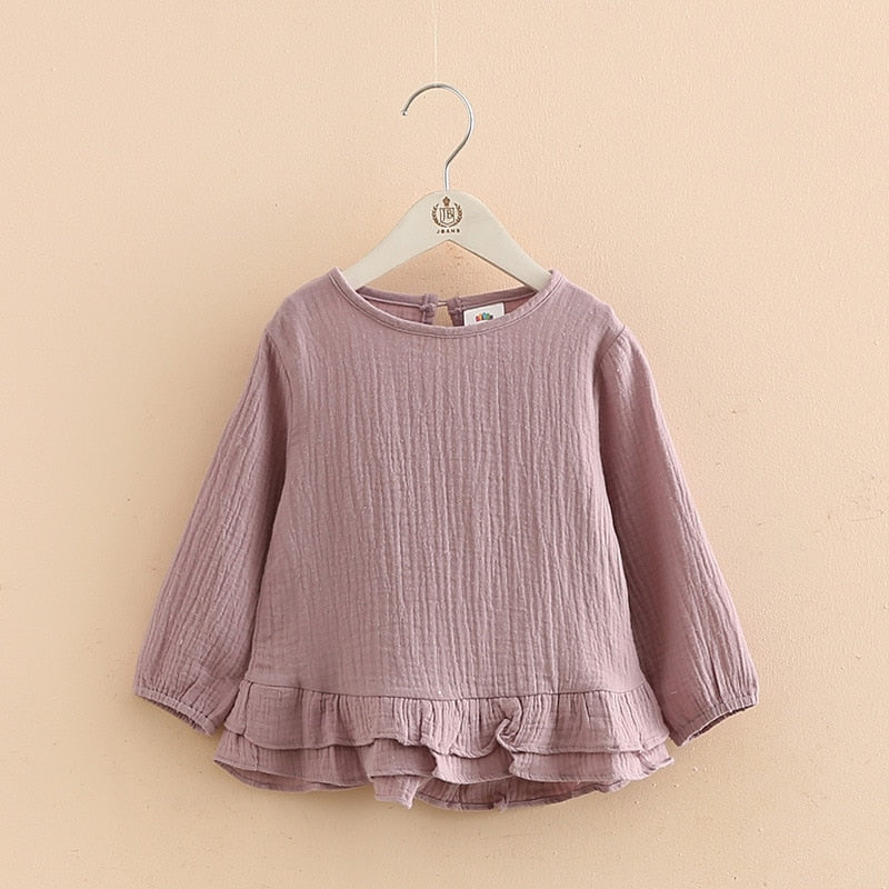 nvxiot Autumn New Girls Cotton And Linen Blouse Breathable And Comfortable Children's Long-Sleeved Bottoming Shirts WT020