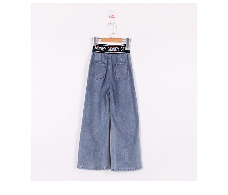 nvxiot Teenage Girls Jeans Spring Summer Casual Fashion Loose Blue Kids Leg Wide Pants School Children Trousers 6 8 10 12 Year