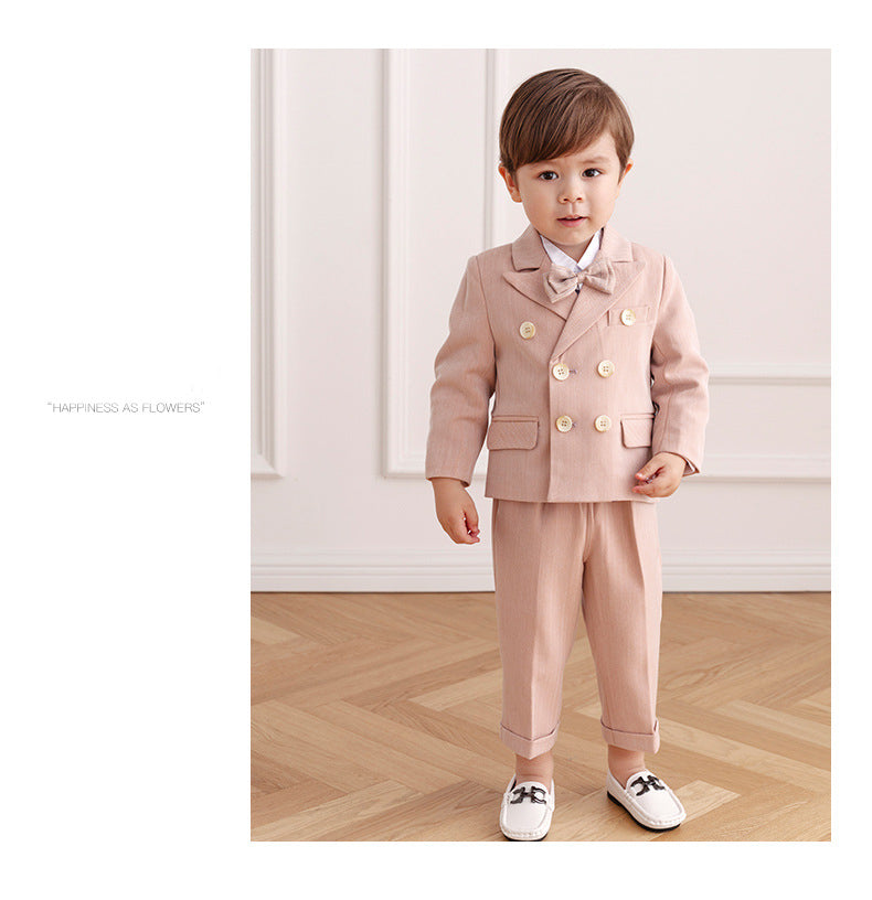 nvxiot Pink Boys Suits for Weddings Kids Blazer Suit for Boy Costume Infant Blazer Boys Tuxedo Baby Boy Clothing Sets Coat+Pant+bow 3Ps