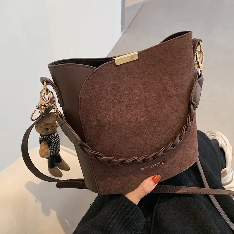 nvxiot Premium Vintage Bucket Bags Women Autumn Winter Fashion All Match Shoulder Crossbody Bag New Trend Casual Frosted Pack