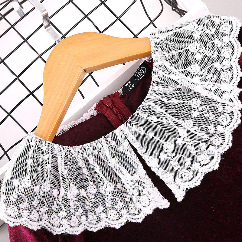 nvxiot Autumn New Girls Dress Korean Long-Sleeved Golden Velvet Party Christmas Princess Dress With Piano Performance
