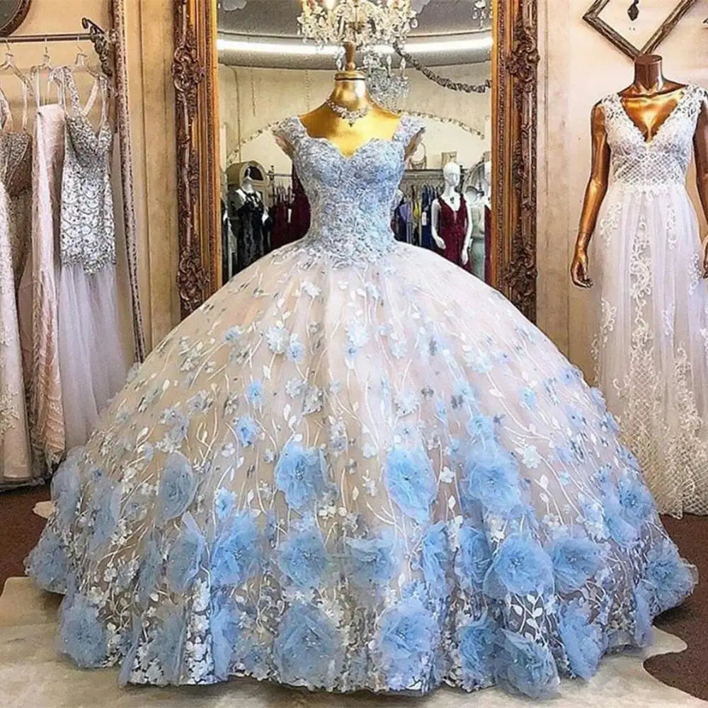 MQTIME  -  Sweet 16 Princess Quinceanera Dresses Custom Made Sexy Off Shoulder 3D Lace Appliques Formal Pageant Ball Gown for Girls