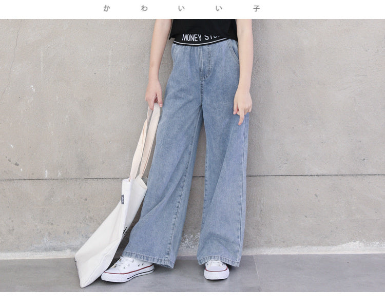 nvxiot Teenage Girls Jeans Spring Summer Casual Fashion Loose Blue Kids Leg Wide Pants School Children Trousers 6 8 10 12 Year