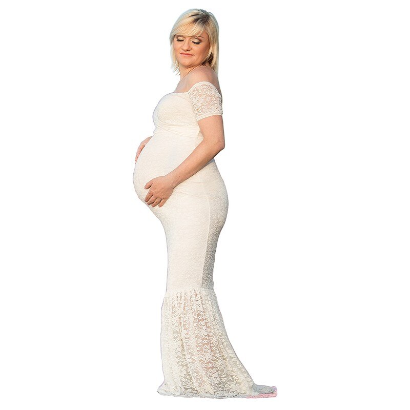 nvxiot Long Maternity Photography Props Women's Lace Stitching Pregnant Women's Long Sleeve Dress Flying Sleeve Dress  for Photo Shoot