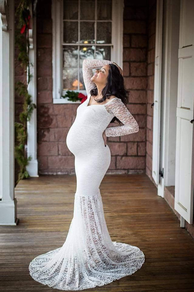 nvxiot 2023 Mermaid Maternity Dresses For Photo Shoot Lace Maxi Maternity Gown Off Shoulder Sexy Women Pregnancy Dress Photography Prop