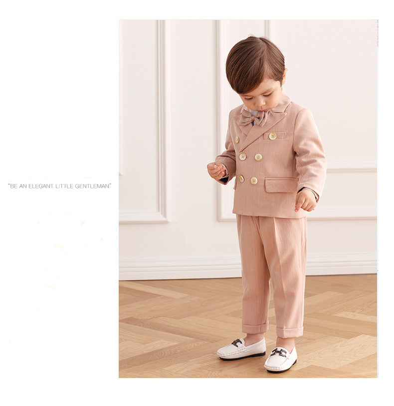 nvxiot Pink Boys Suits for Weddings Kids Blazer Suit for Boy Costume Infant Blazer Boys Tuxedo Baby Boy Clothing Sets Coat+Pant+bow 3Ps