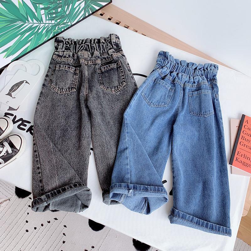 nvxiot Spring Autumn Girls Jeans Baby Denim Pants Kids Wide Leg Trousers Children Bottoms Streetwear High Waist Bud Buttons 3 To 14 Yrs