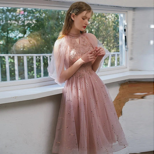 MQTIME  -  Women Exquisite Sequins Evening Party Formal Dress Ball Prom Gown Dress 2021 Women Pink A-line Tulle Clothes