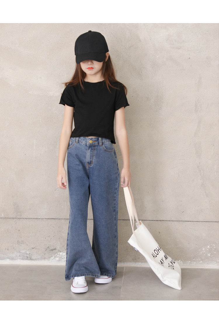 nvxiot Teenage Girls Jeans Spring Summer Casual Fashion Loose Blue Kids Leg Wide Pants School Children Trousers 6 8 10 12 Year