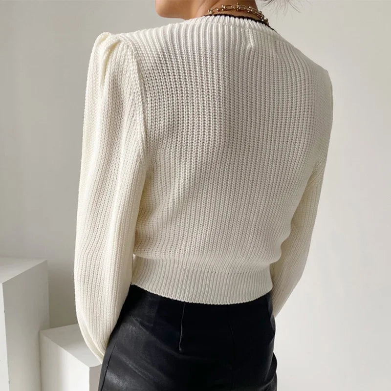 nvxiot Fashion Sexy Square Neck Patchwork White Cardigan Women Autumn Long Sleeve Slim Vintage Women Cardigan Sweater Cropped Tops