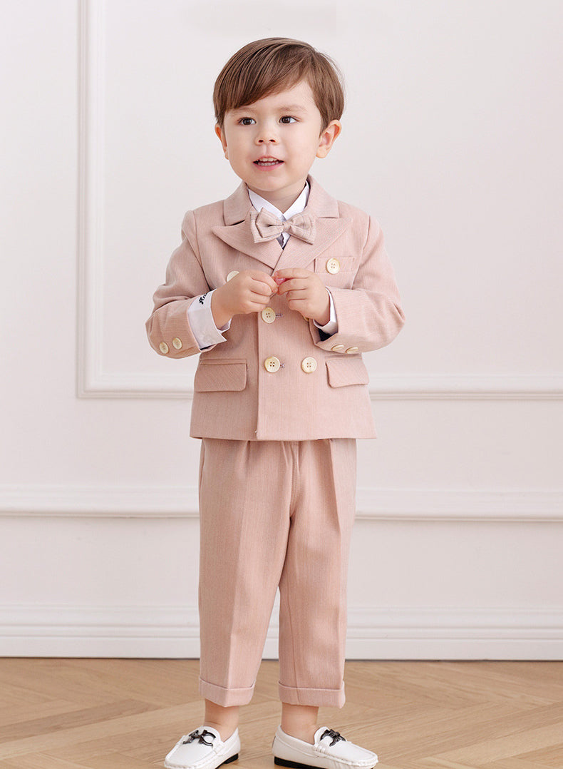 nvxiot Pink Boys Suits for Weddings Kids Blazer Suit for Boy Costume Infant Blazer Boys Tuxedo Baby Boy Clothing Sets Coat+Pant+bow 3Ps