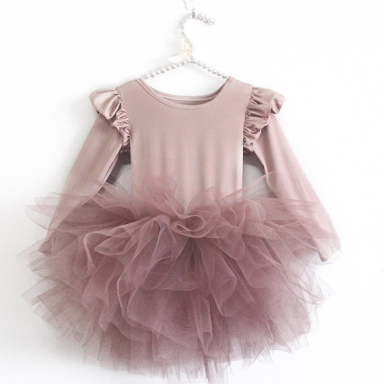 Baby Girl Princess Tulle Dress Fluffy Long Sleeve Infant Toddler Puffy Dress Tutu Black Green Party Pageant Dance Clothes 1-10Y