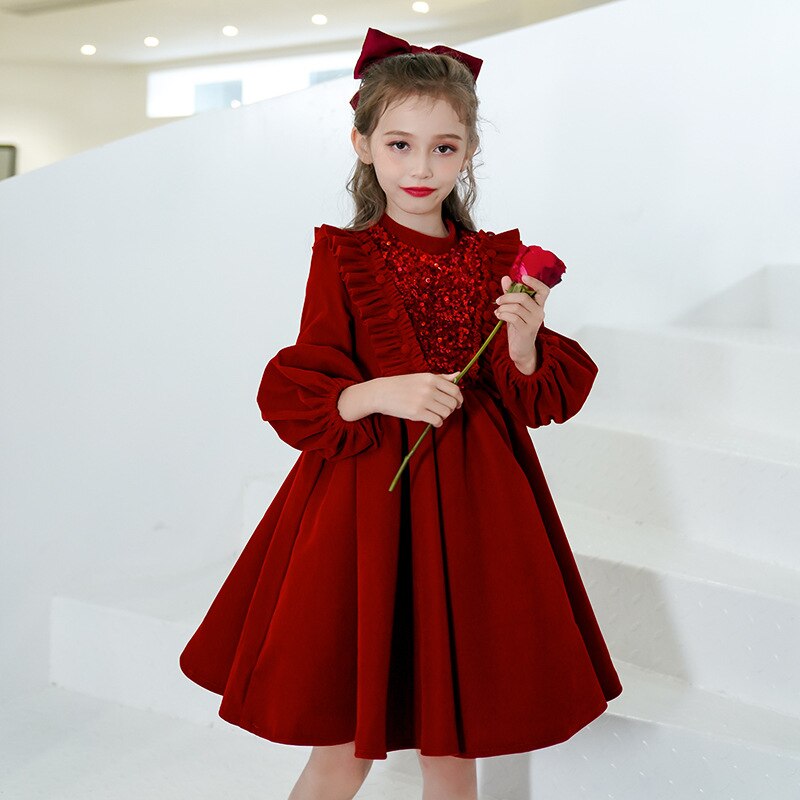 christmas decor ideas nightmare before christmas Girls Ceremony Dresses Spring Winter New Lace Long Sleeve Velvet for Children Baby Kid Party Wedding Elegant Princess Dress