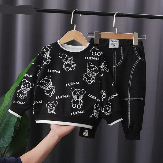 nvxiot Toddler Kids Baby Boys Autumn Full Sleeve Print Cartoon Top Shirts Pants Children Casual thicken warm Clothes Set 2pcs 1-6Y