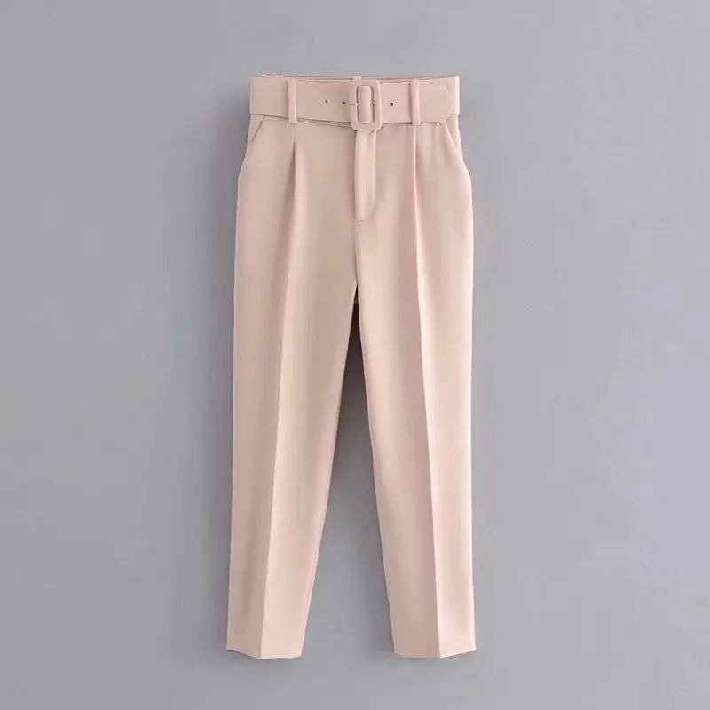 nvxiot Traf  Woman White Career Pant Office Lady Straight Pants Belt Casual Ankle Length Women Trousers Oem Female Suit Set