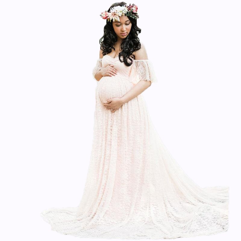 nvxiot Long Maternity Photography Props Women's Lace Stitching Pregnant Women's Long Sleeve Dress Flying Sleeve Dress  for Photo Shoot