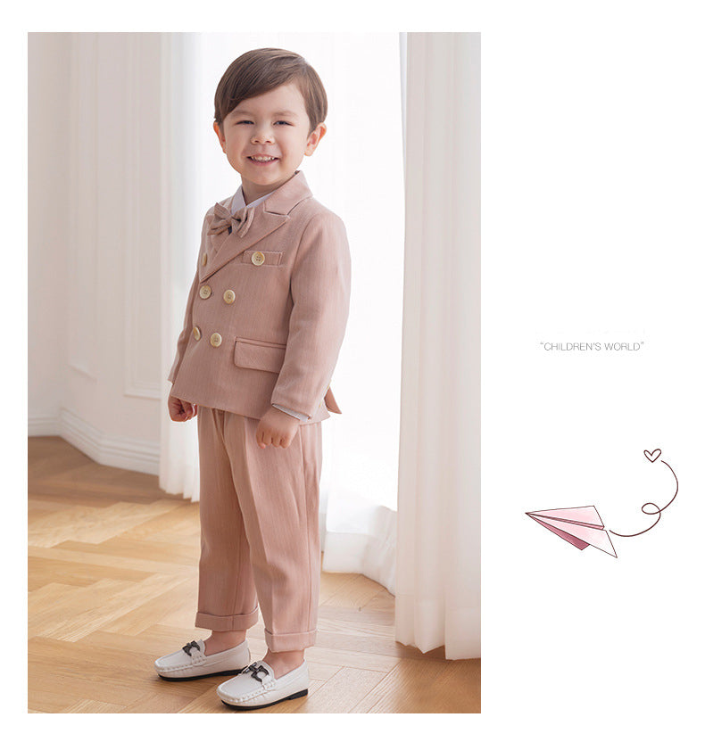 nvxiot Pink Boys Suits for Weddings Kids Blazer Suit for Boy Costume Infant Blazer Boys Tuxedo Baby Boy Clothing Sets Coat+Pant+bow 3Ps