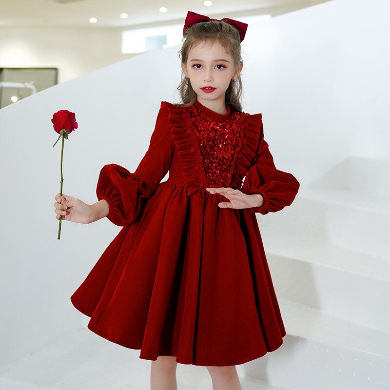 christmas decor ideas nightmare before christmas Girls Ceremony Dresses Spring Winter New Lace Long Sleeve Velvet for Children Baby Kid Party Wedding Elegant Princess Dress