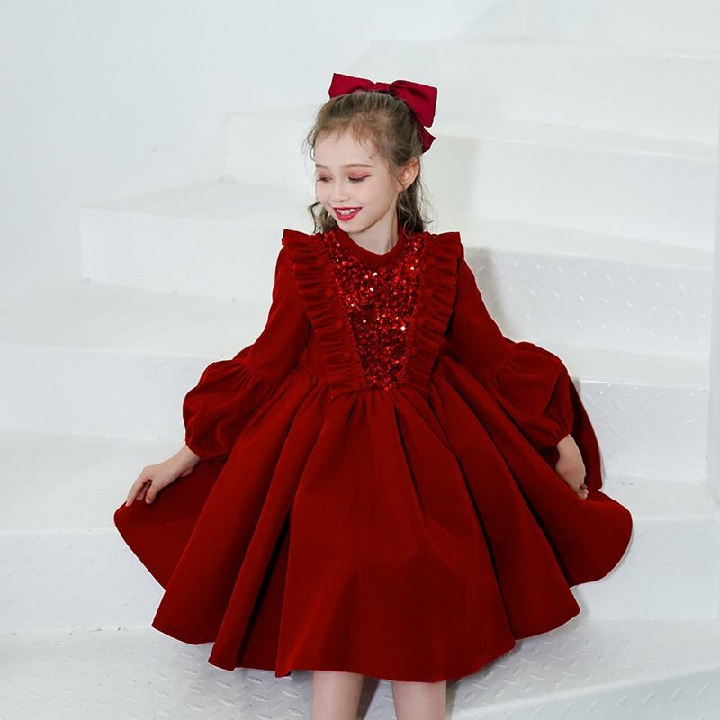 christmas decor ideas nightmare before christmas Girls Ceremony Dresses Spring Winter New Lace Long Sleeve Velvet for Children Baby Kid Party Wedding Elegant Princess Dress